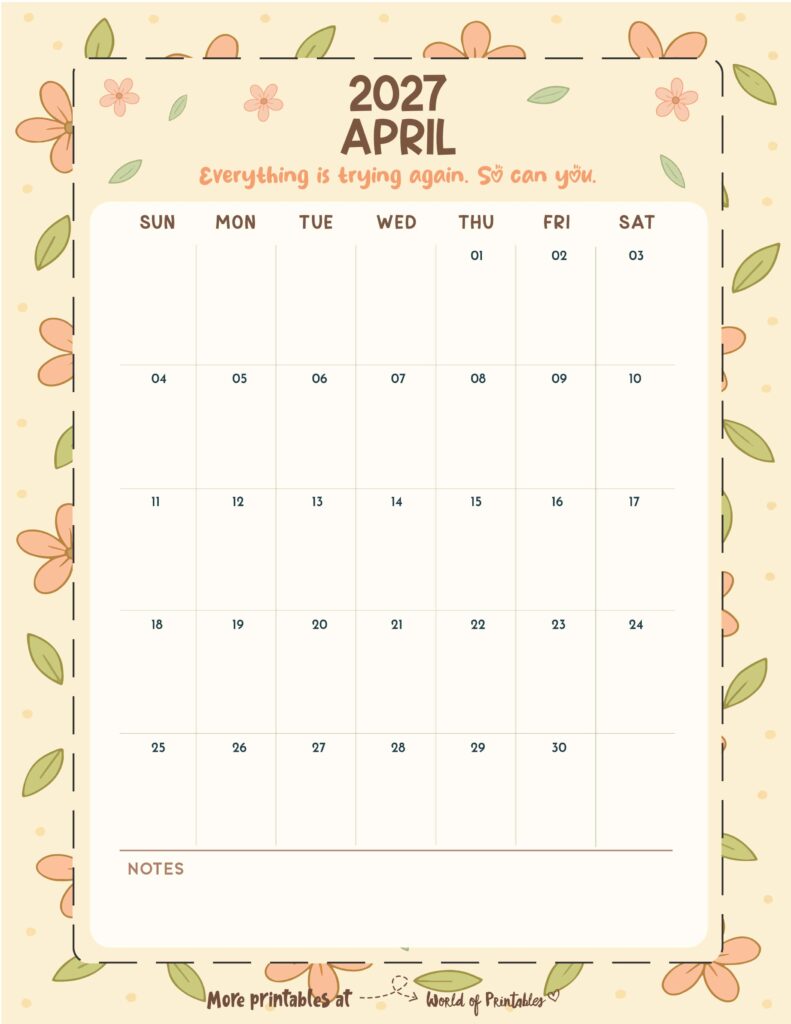 Printable April 2027 Calendar Design 327