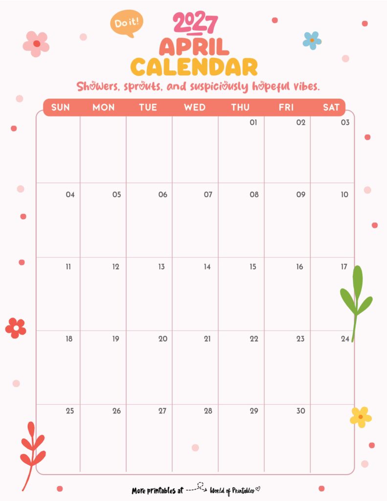 Printable April 2027 Calendar Design 330
