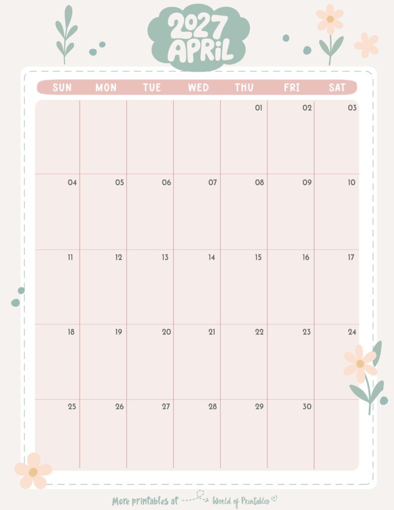Printable April 2027 Calendar Design 332