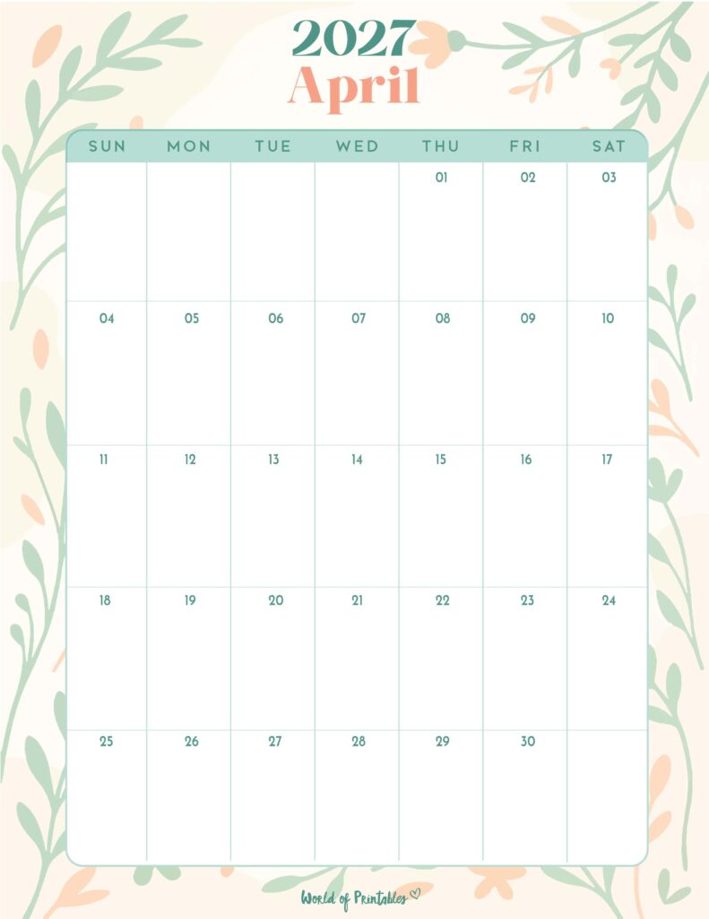 Printable April 2027 Calendar Design 334