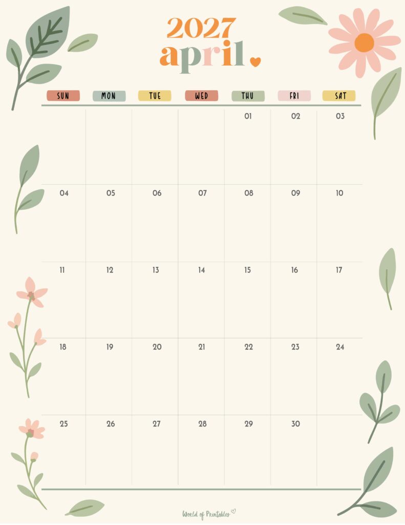 Printable April 2027 Calendar Design 345