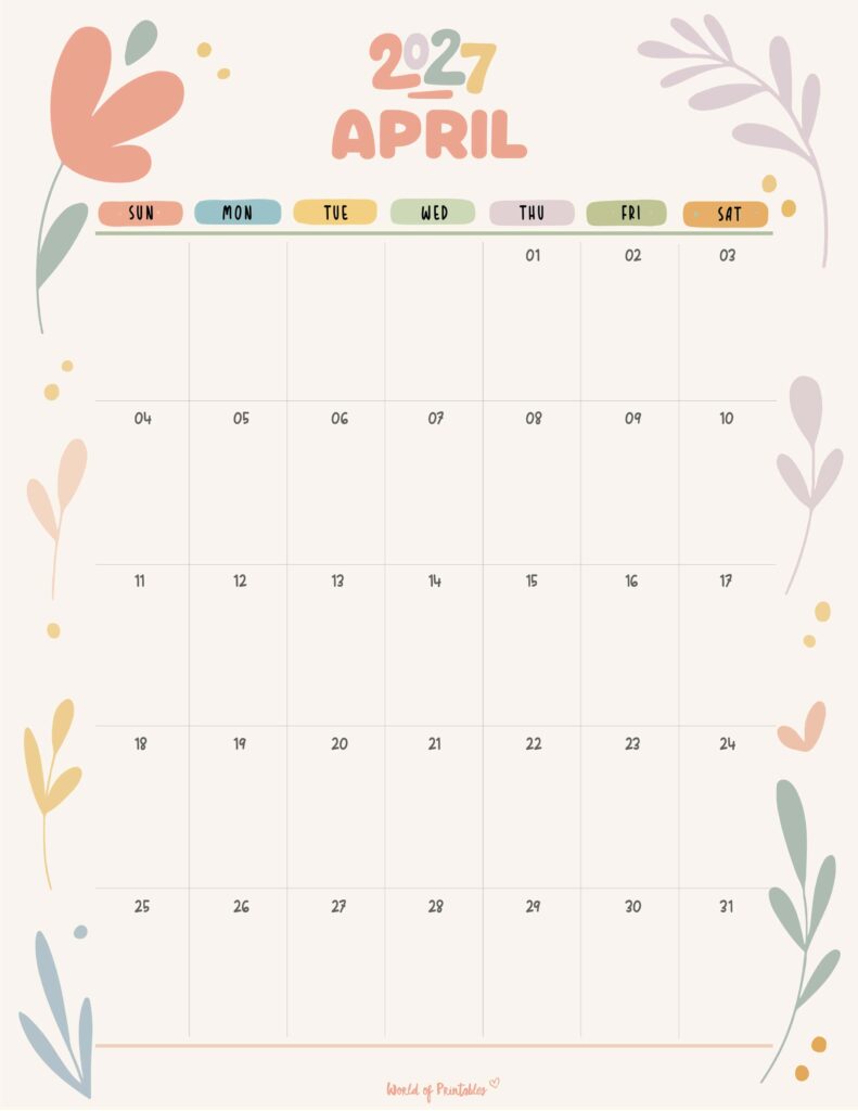 Printable April 2027 Calendar Design 349