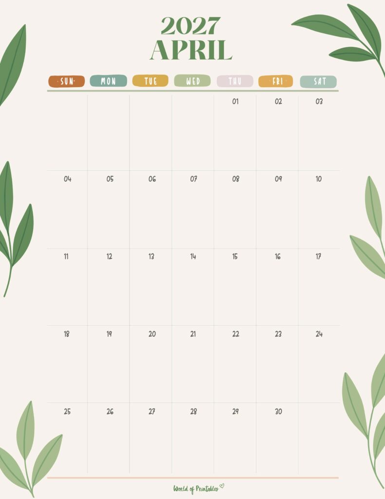 Printable April 2027 Calendar Design 354