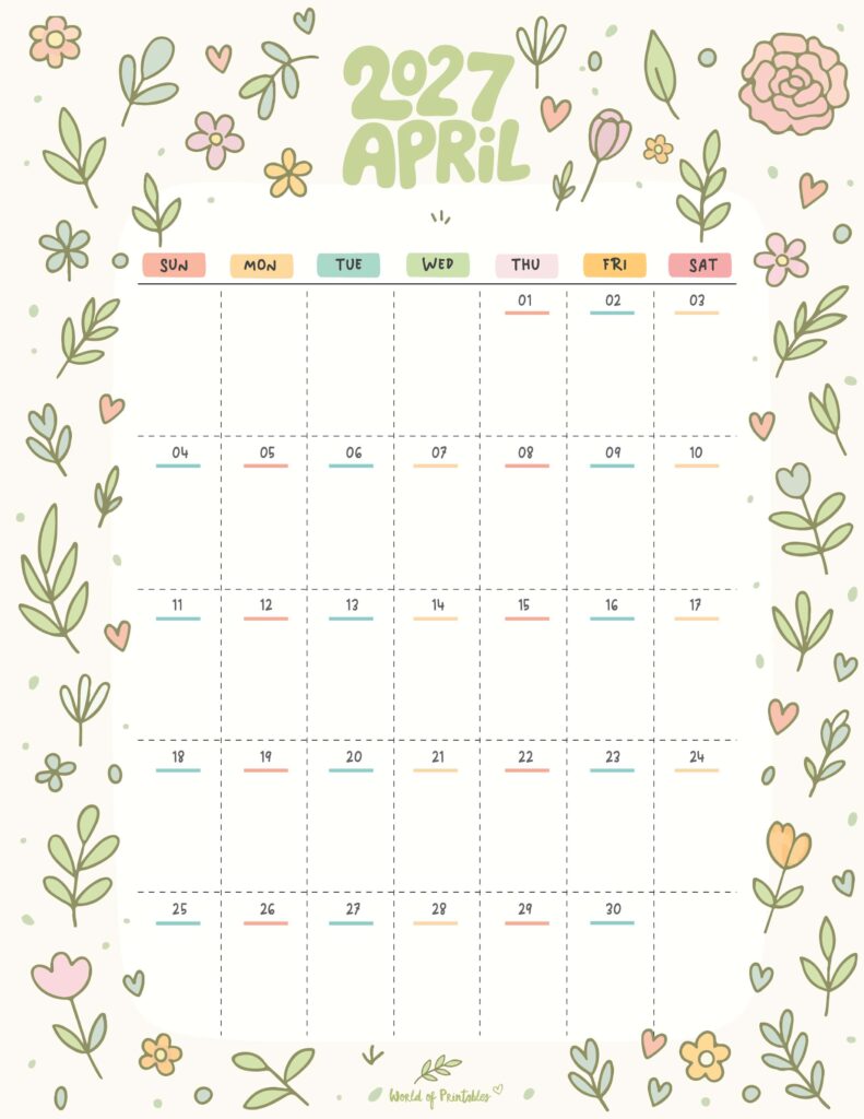 Printable April 2027 Calendar Design 357