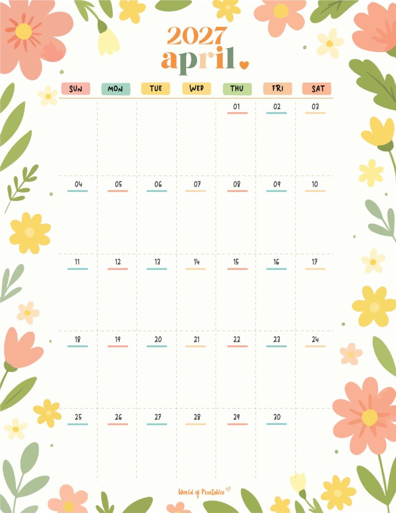 Printable April 2027 Calendar Design 359