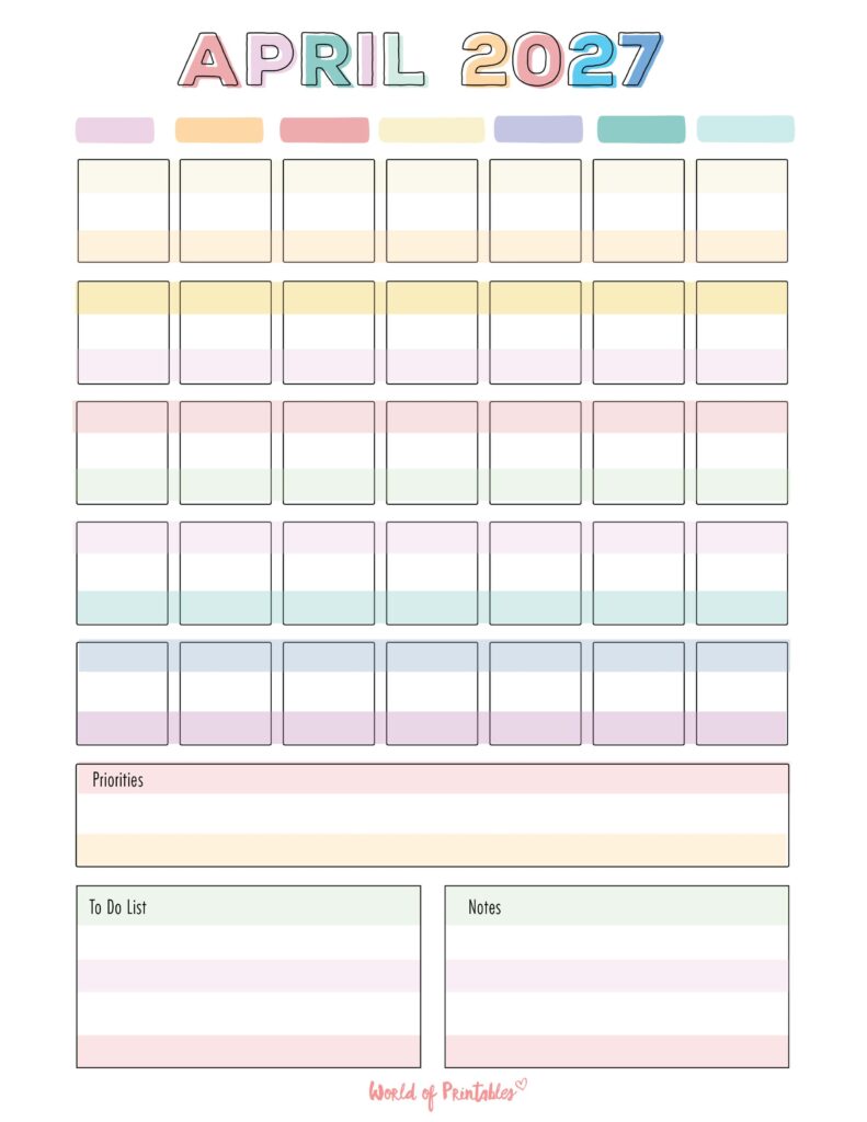 Printable April 2027 Calendar Design 363