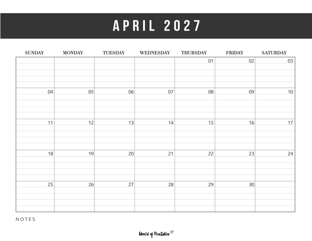 Printable April 2027 Calendar Design 372