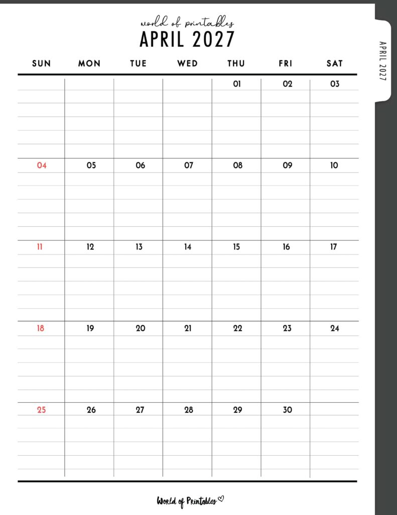 Printable April 2027 Calendar Design 373
