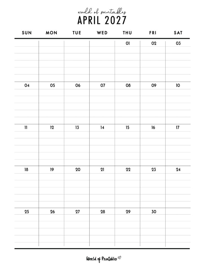 Printable April 2027 Calendar Design 374