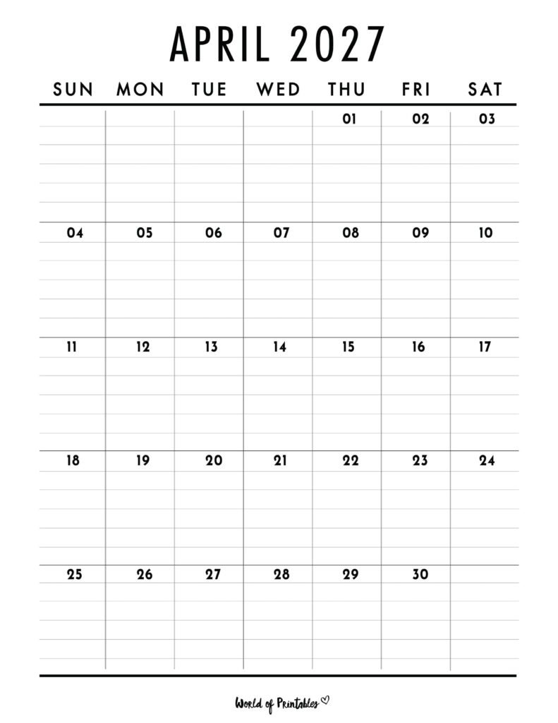 Printable April 2027 Calendar Design 375