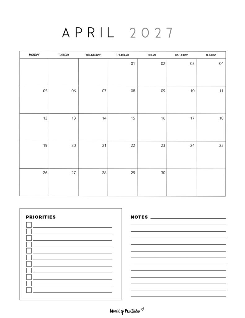 Printable April 2027 Calendar Design 64