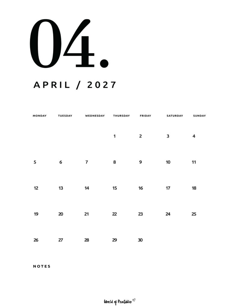 Printable April 2027 Calendar Design 65