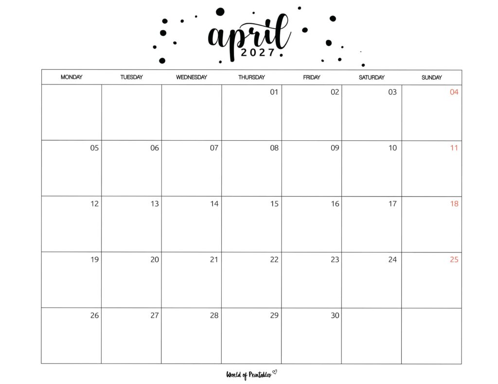 Printable April 2027 Calendar Design 67