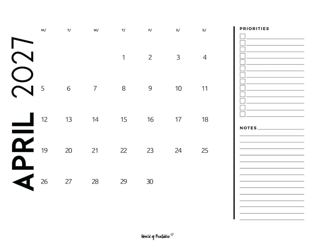 Printable April 2027 Calendar Design 68