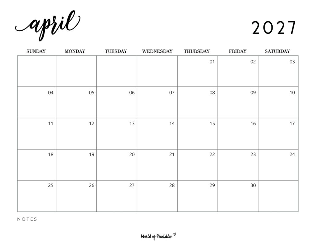 Printable April 2027 Calendar Design 7