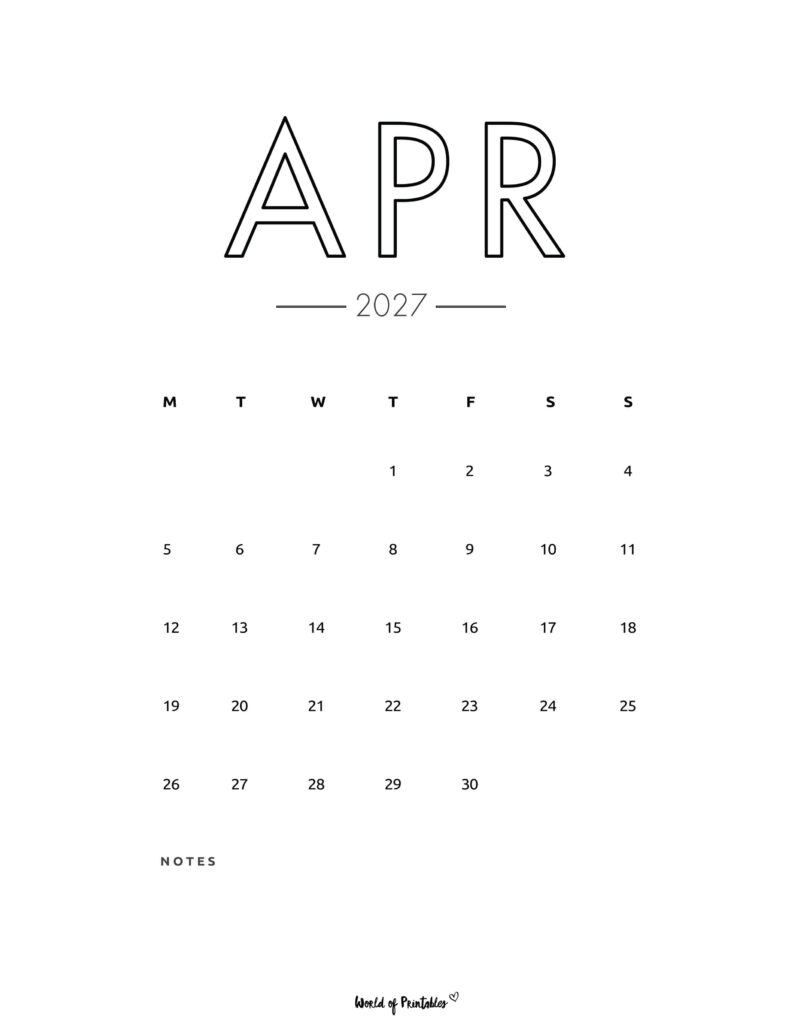 Printable April 2027 Calendar Design 70
