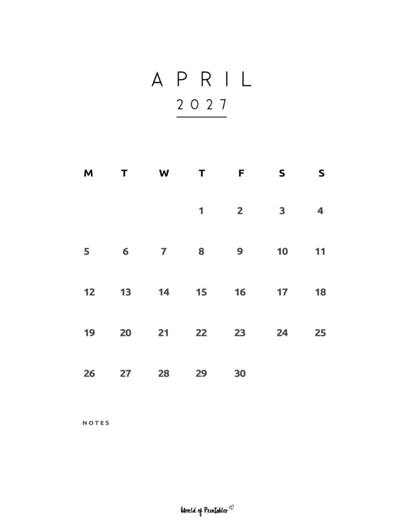 Printable April 2027 Calendar Design 74