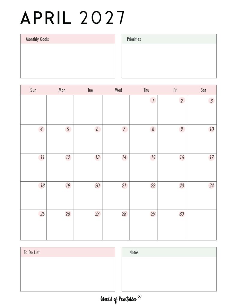 Printable April 2027 Calendar Design 86