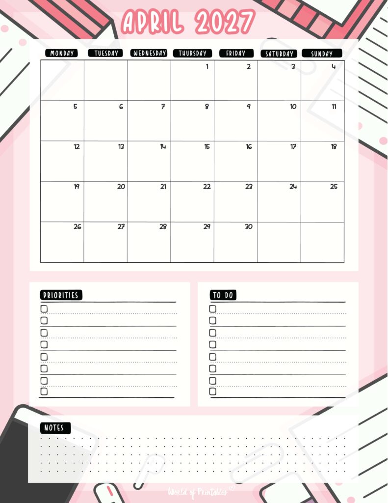 Printable April 2027 Calendar Design 94