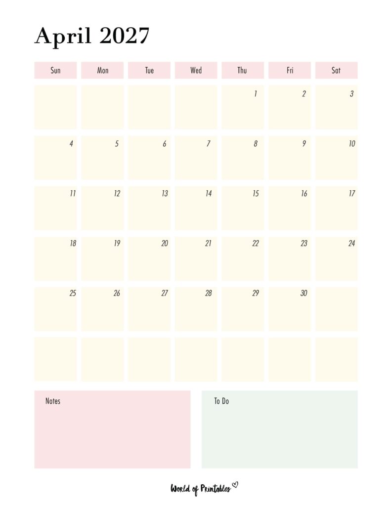 Printable April 2027 Calendar Design 96