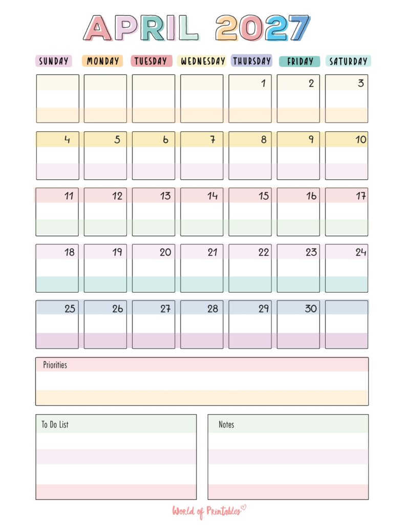 Printable April 2027 Calendar Design 98