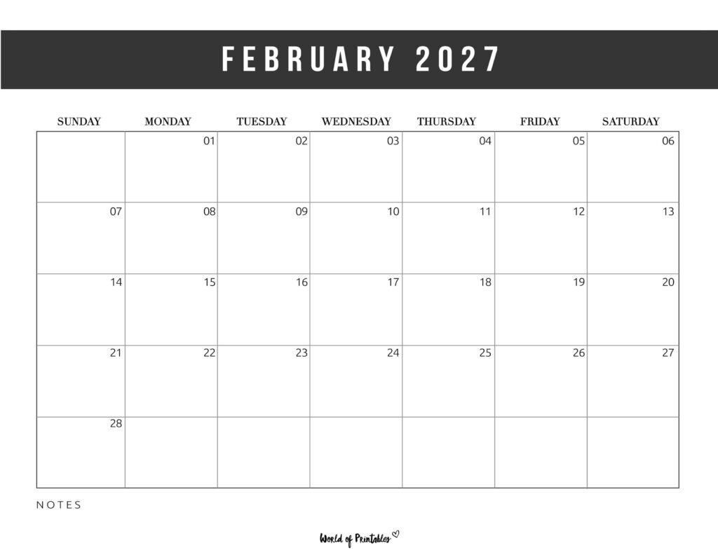 Printable February 2027 Calendar Design 10