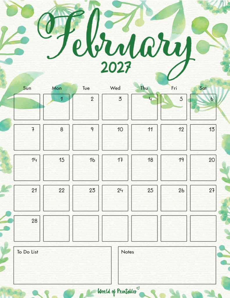 Printable February 2027 Calendar Design 100