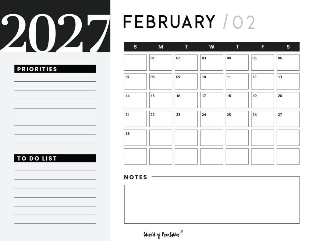 Printable February 2027 Calendar Design 108