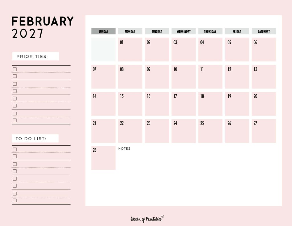 Printable February 2027 Calendar Design 111