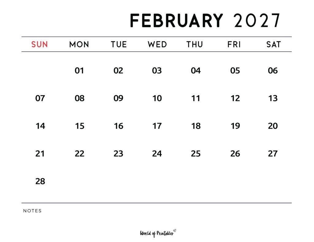 Printable February 2027 Calendar Design 112