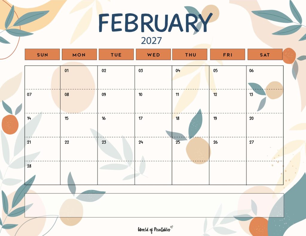 Printable February 2027 Calendar Design 114