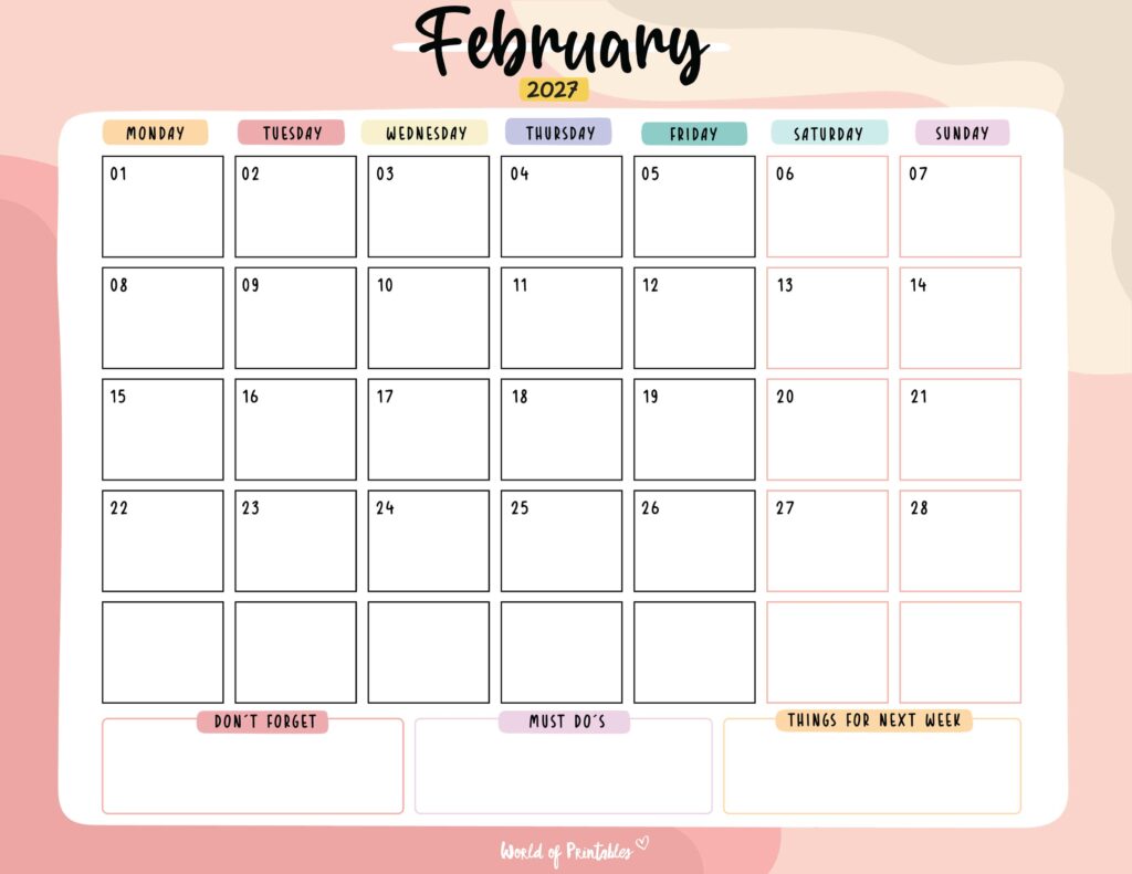 Printable February 2027 Calendar Design 115