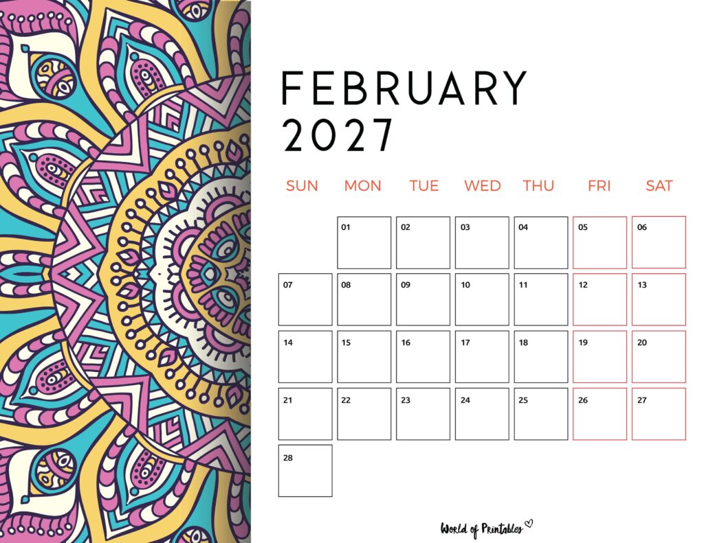 Printable February 2027 Calendar Design 116