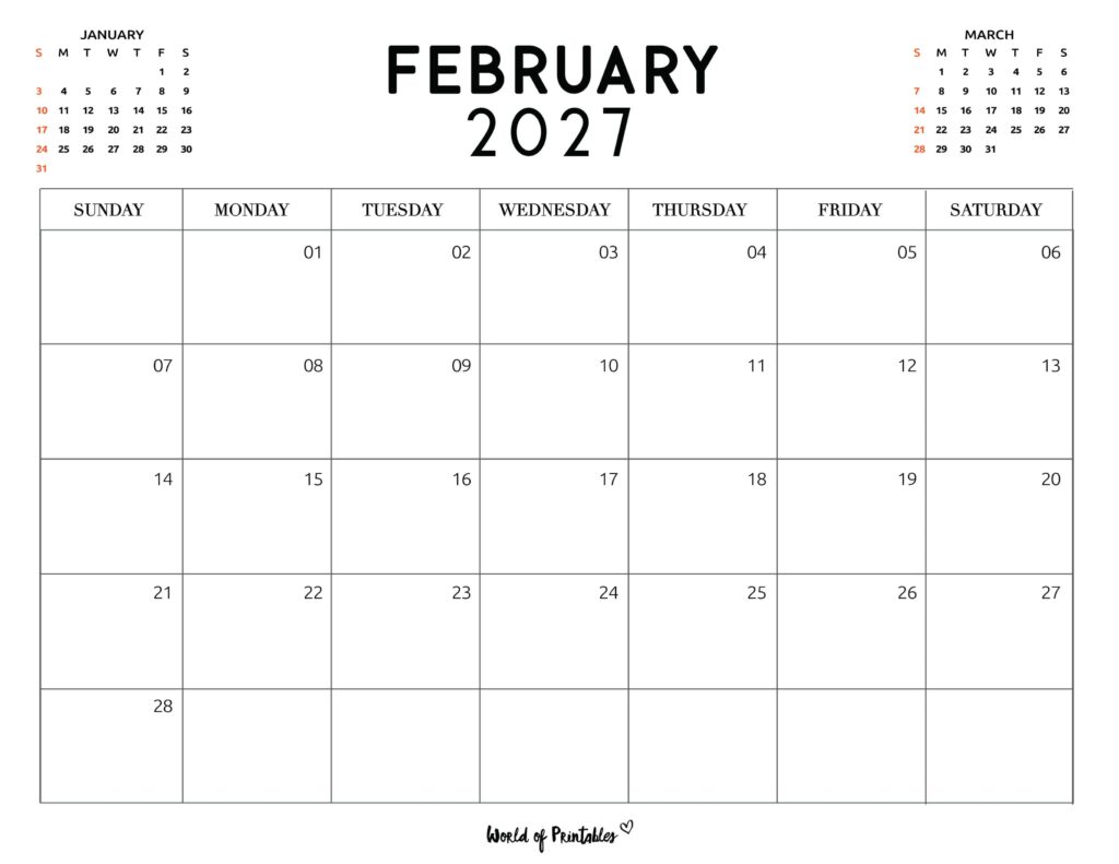 Printable February 2027 Calendar Design 117