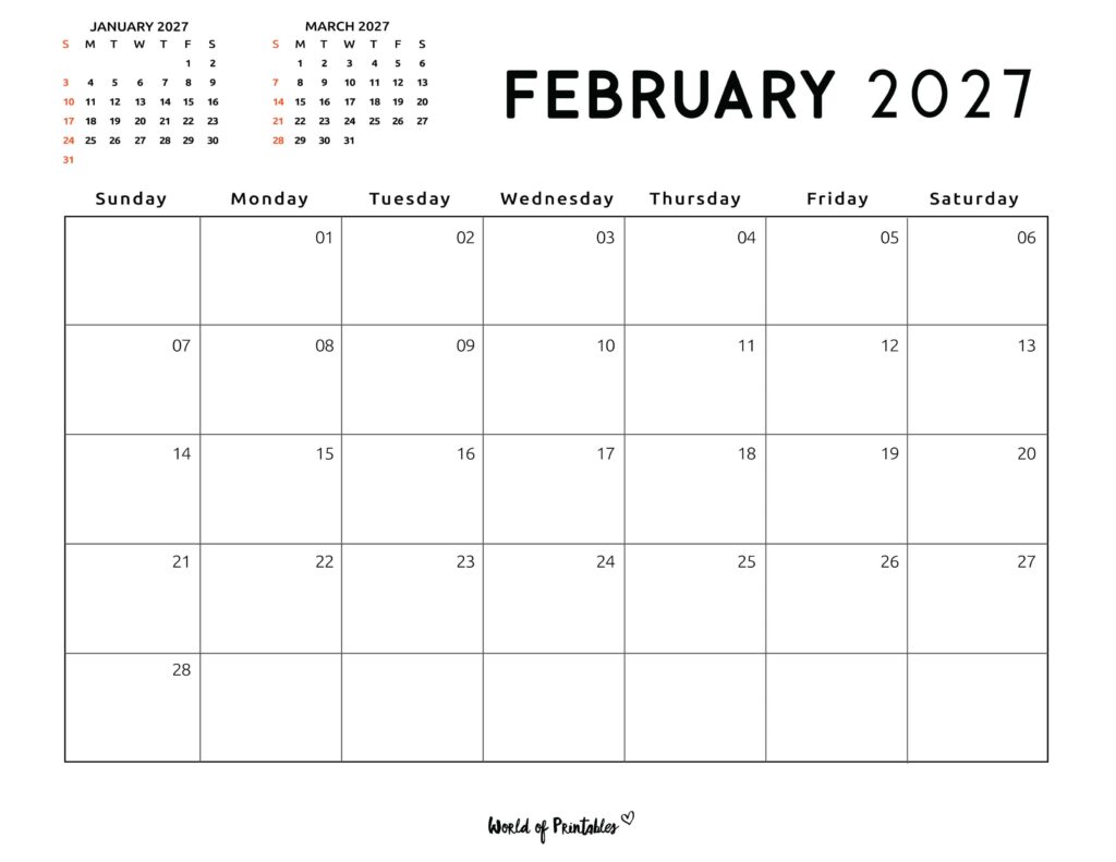 Printable February 2027 Calendar Design 118