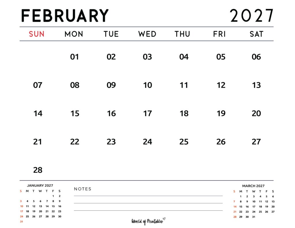 Printable February 2027 Calendar Design 119