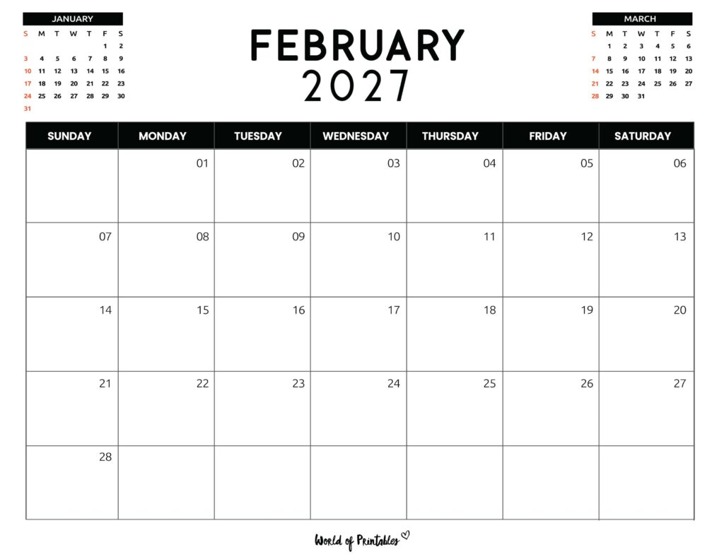 Printable February 2027 Calendar Design 120