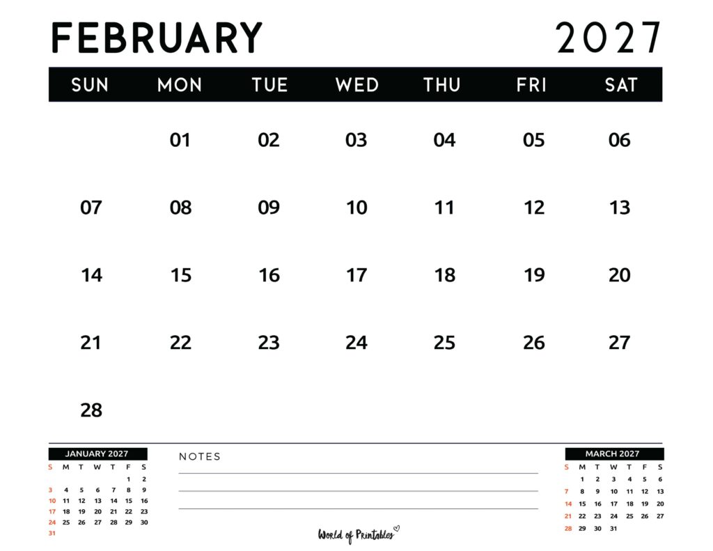 Printable February 2027 Calendar Design 121