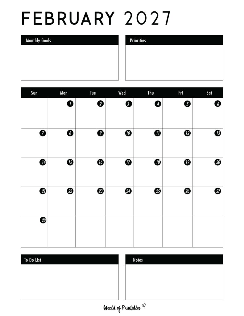 Printable February 2027 Calendar Design 124