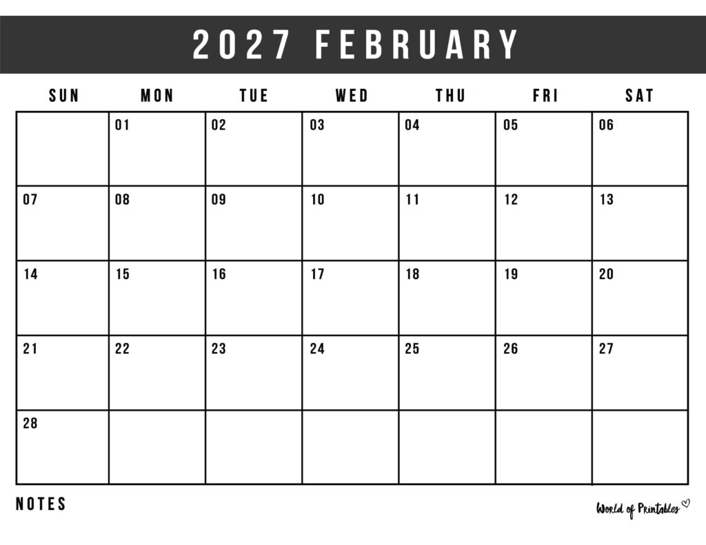 Printable February 2027 Calendar Design 125