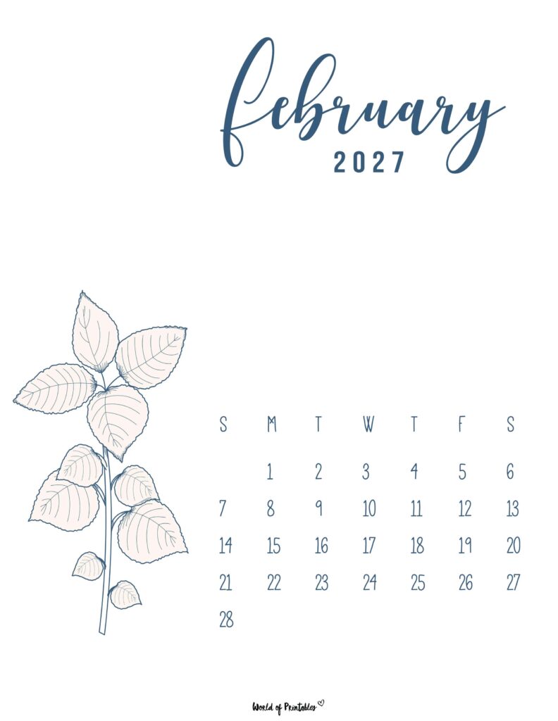 Printable February 2027 Calendar Design 14