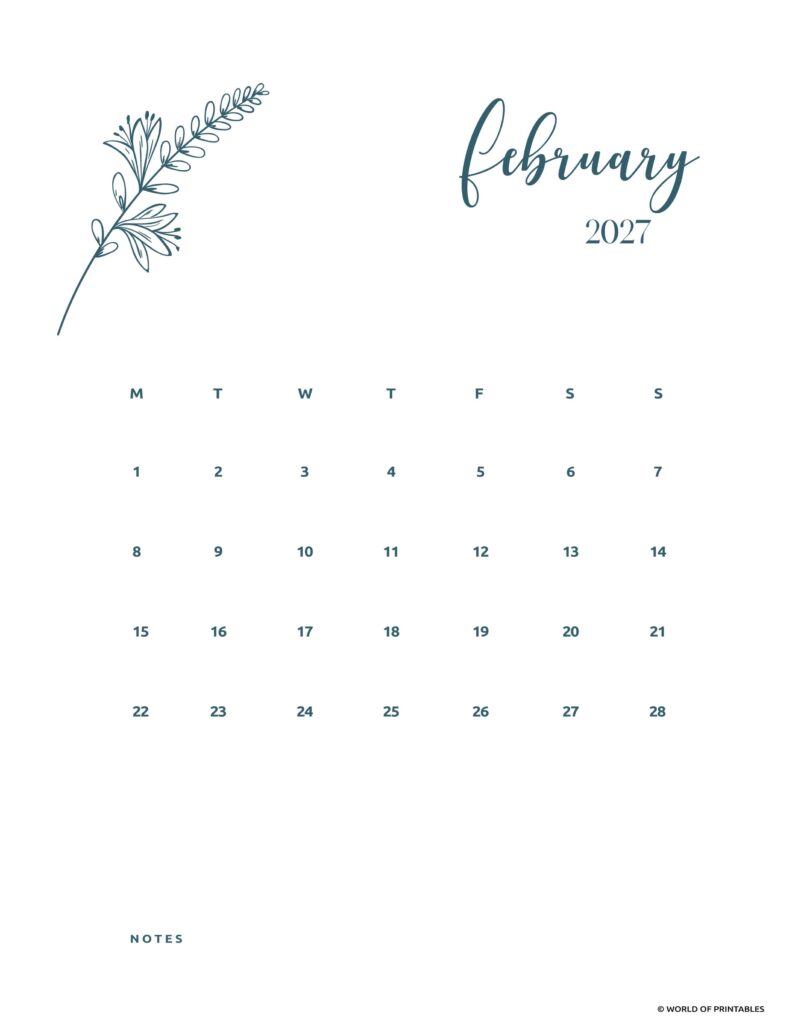 Printable February 2027 Calendar Design 15