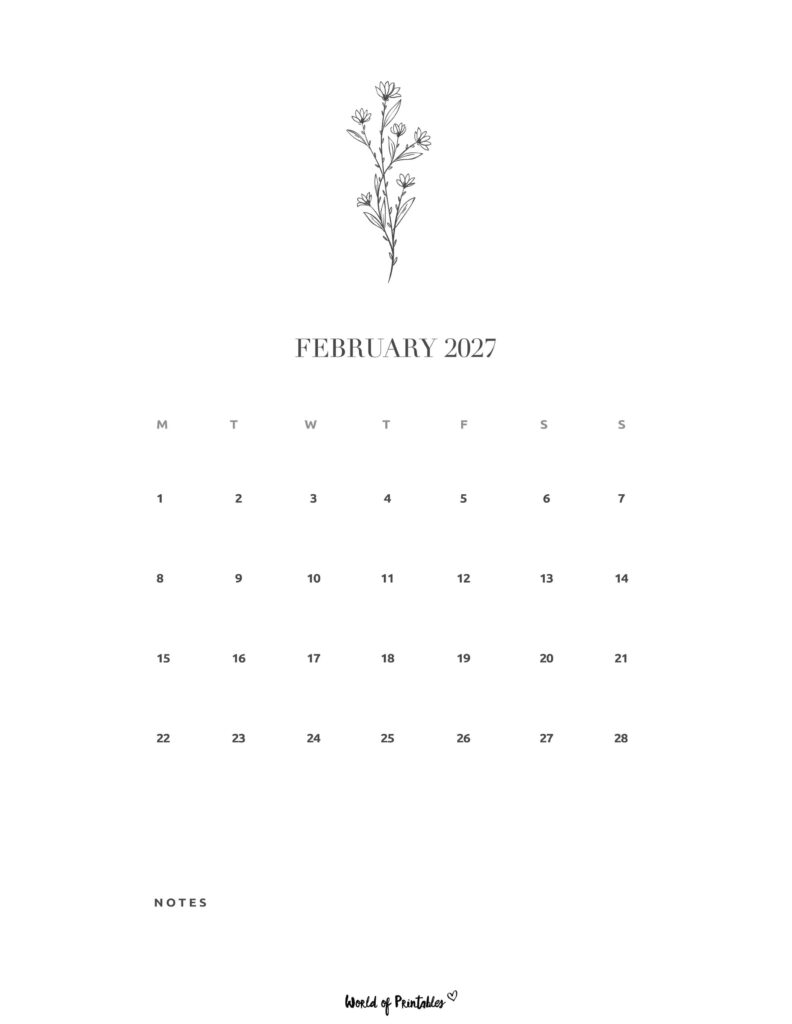 Printable February 2027 Calendar Design 16