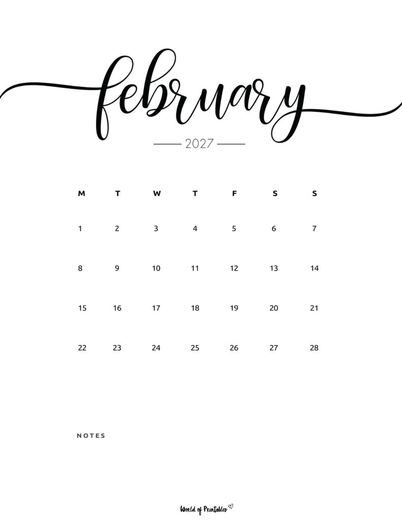 Printable February 2027 Calendar Design 201
