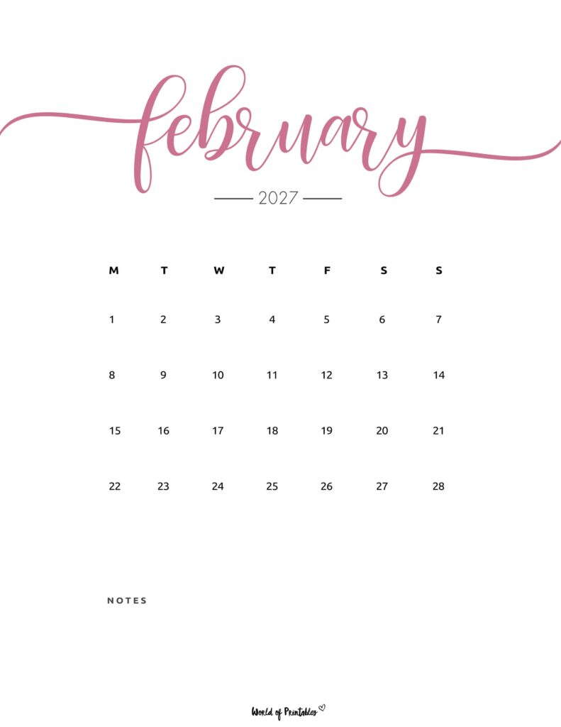Printable February 2027 Calendar Design 202