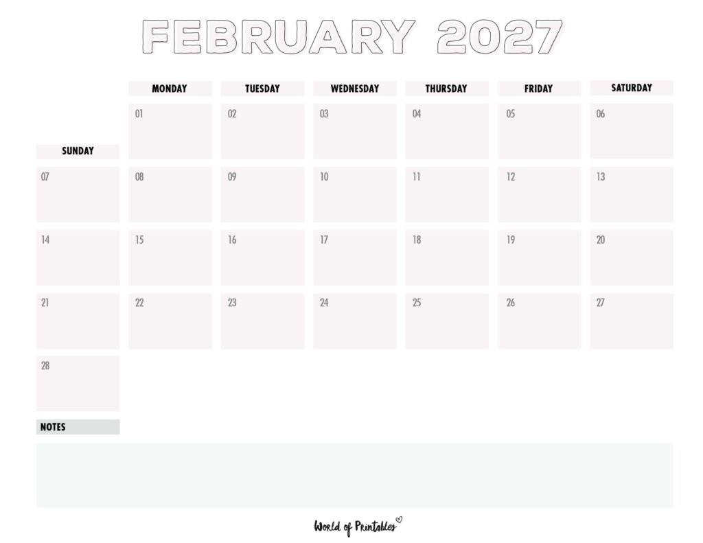 Printable February 2027 Calendar Design 203