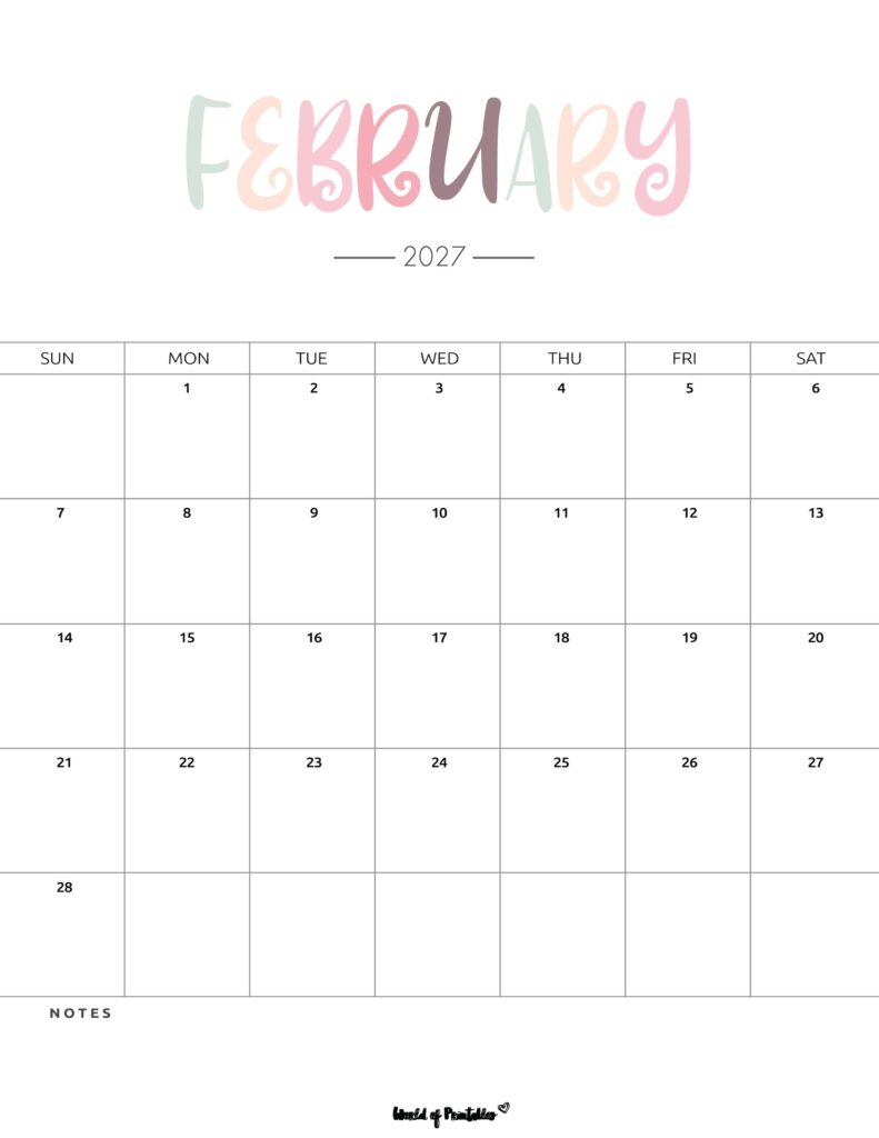 Printable February 2027 Calendar Design 205