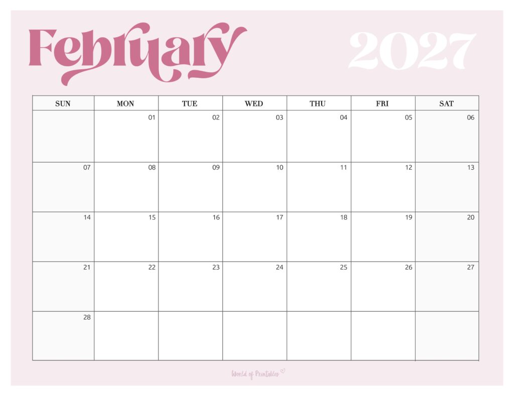 Printable February 2027 Calendar Design 207