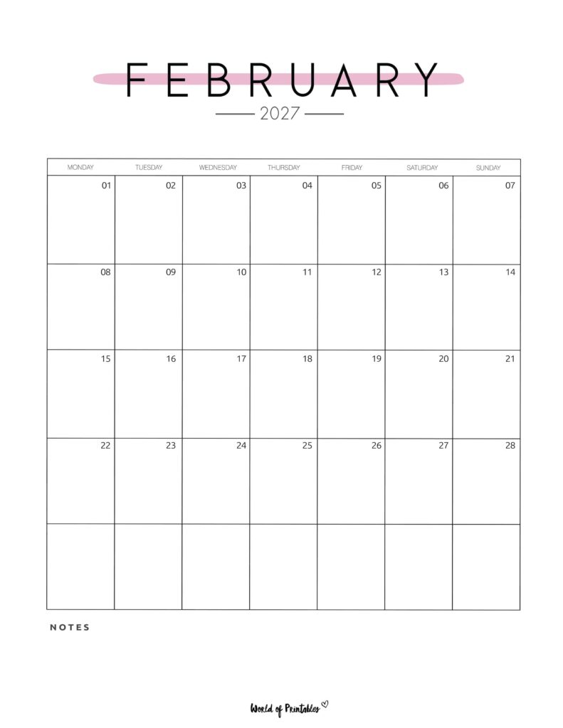 Printable February 2027 Calendar Design 209