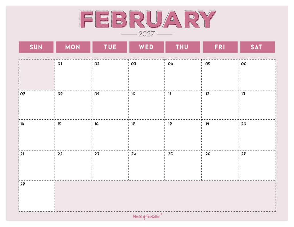 Printable February 2027 Calendar Design 210
